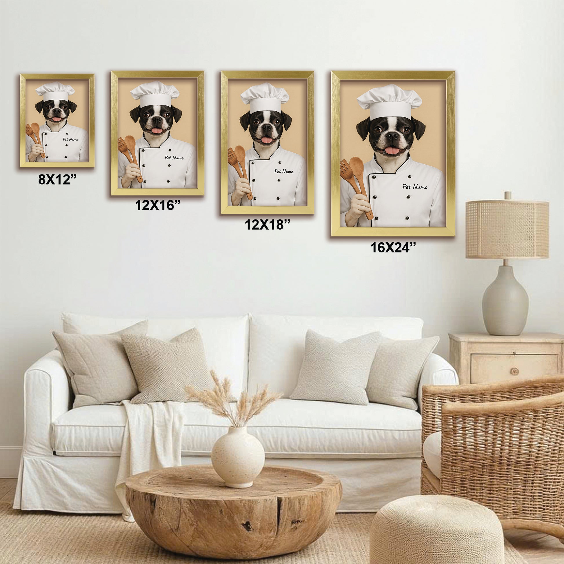 Custom Dog Chef Potrait Canvas Framed Wall Art Gift For Dog Lovers