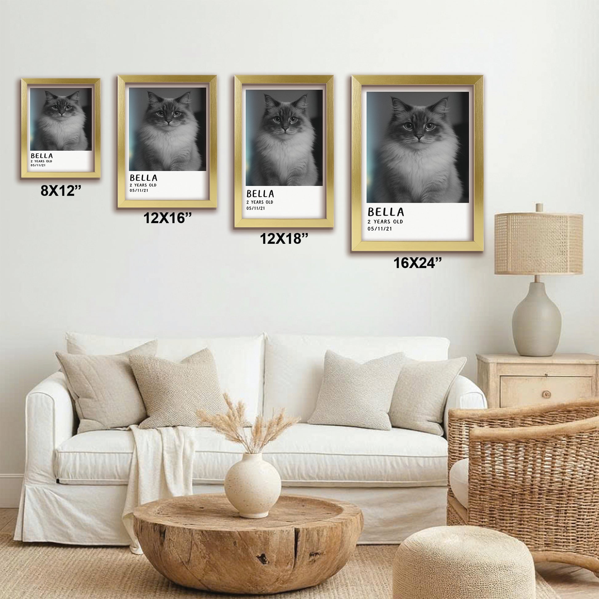 Custom Photo Polaroid Film Canvas Framed Wall Art Gift For Cat Lovers