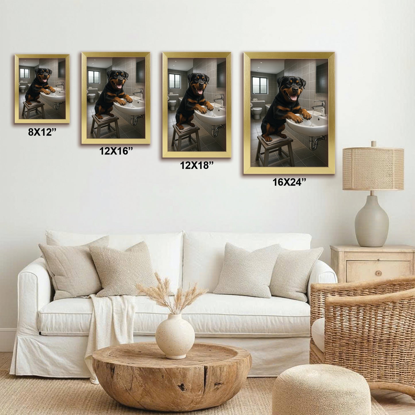 Custom Photo Dog In Bathroom Style 1 Canvas Framed Wall Art Gift For Dog Lovers