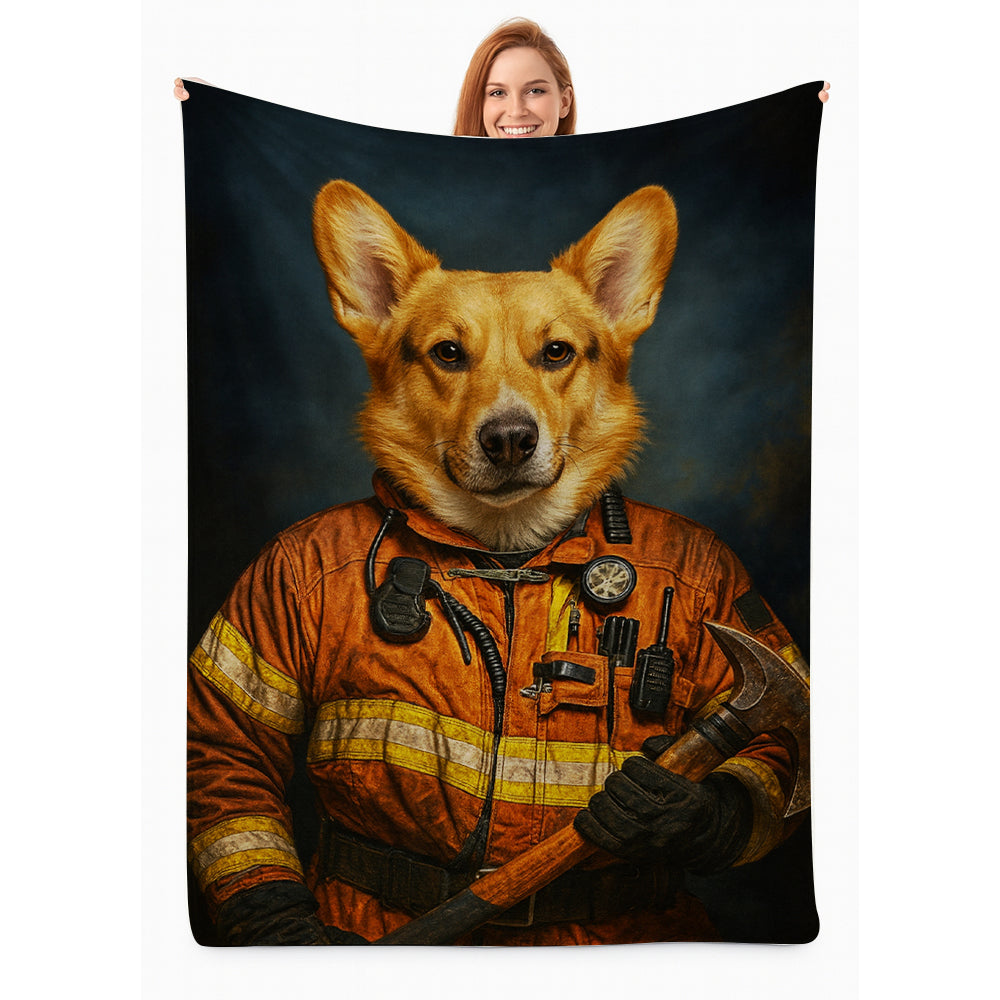 Custom Dog Photo Firefighter Blanket For Dog Lover