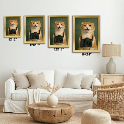 Custom Photo Photographer Cat Canvas Framed Wall Art Gift For Cat Lovers