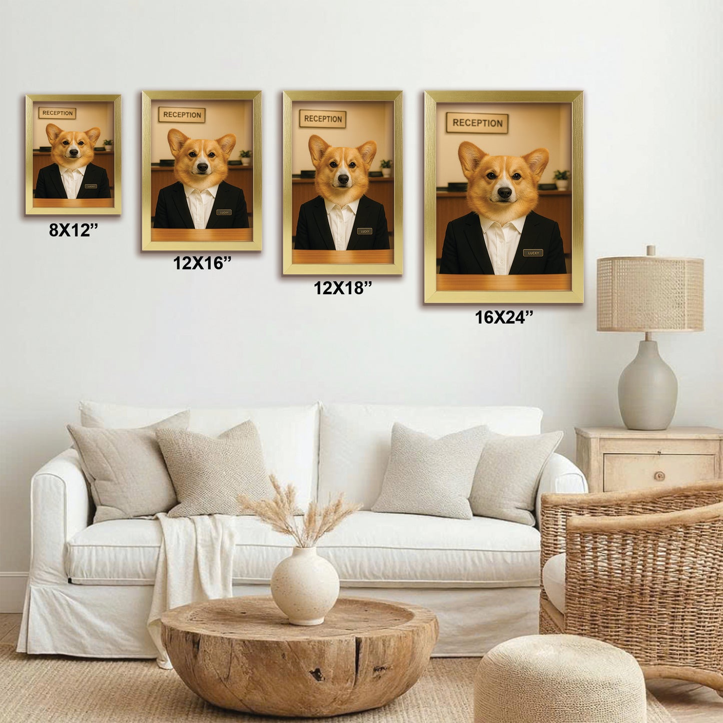 Custom Photo Receptionist Dog Canvas Framed Wall Art Gift For Dog Lovers
