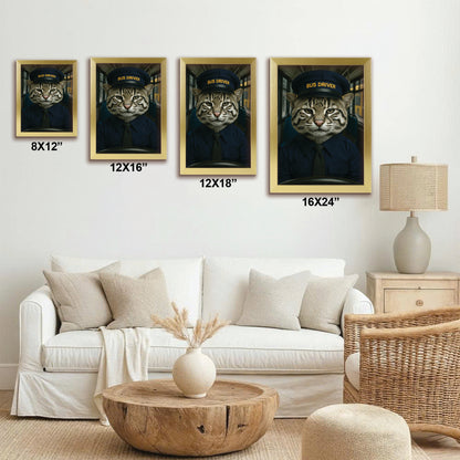 Custom Photo Bus Driver Cat Canvas Framed Wall Art Gift For Cat Lovers