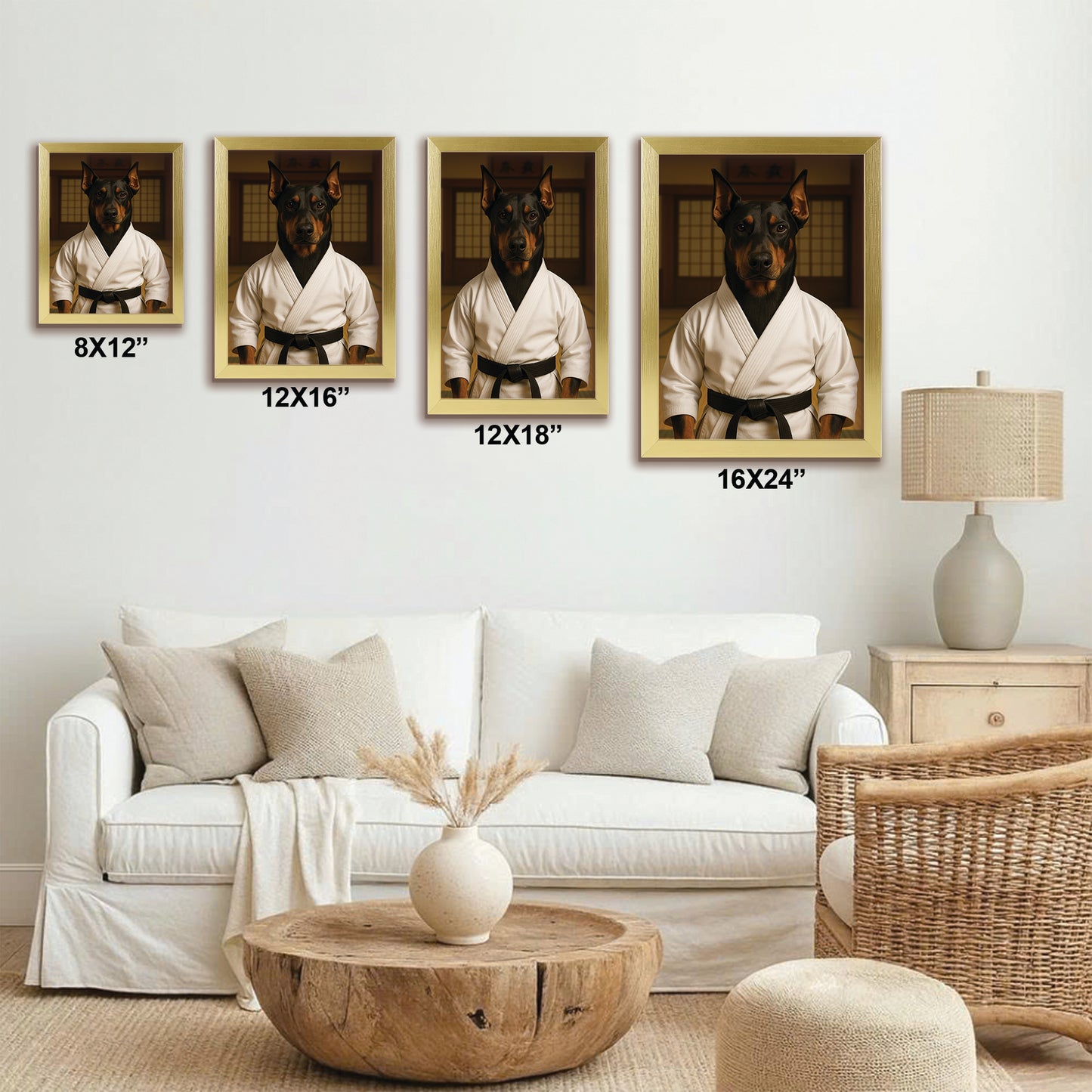 Custom Photo Karate Dog Canvas Framed Wall Art Gift For Dog Lovers