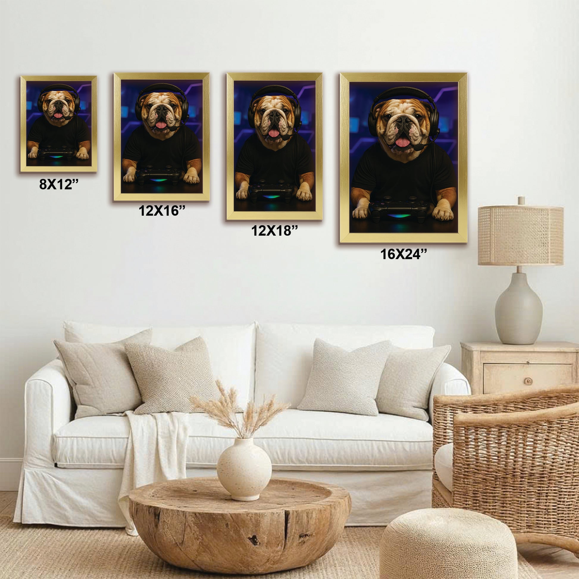 Custom Photo Gamer Dog Canvas Framed Wall Art Gift For Dog Lovers