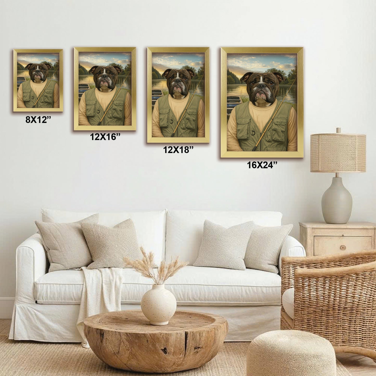 Custom Photo Fisherman Dog Canvas Framed Wall Art