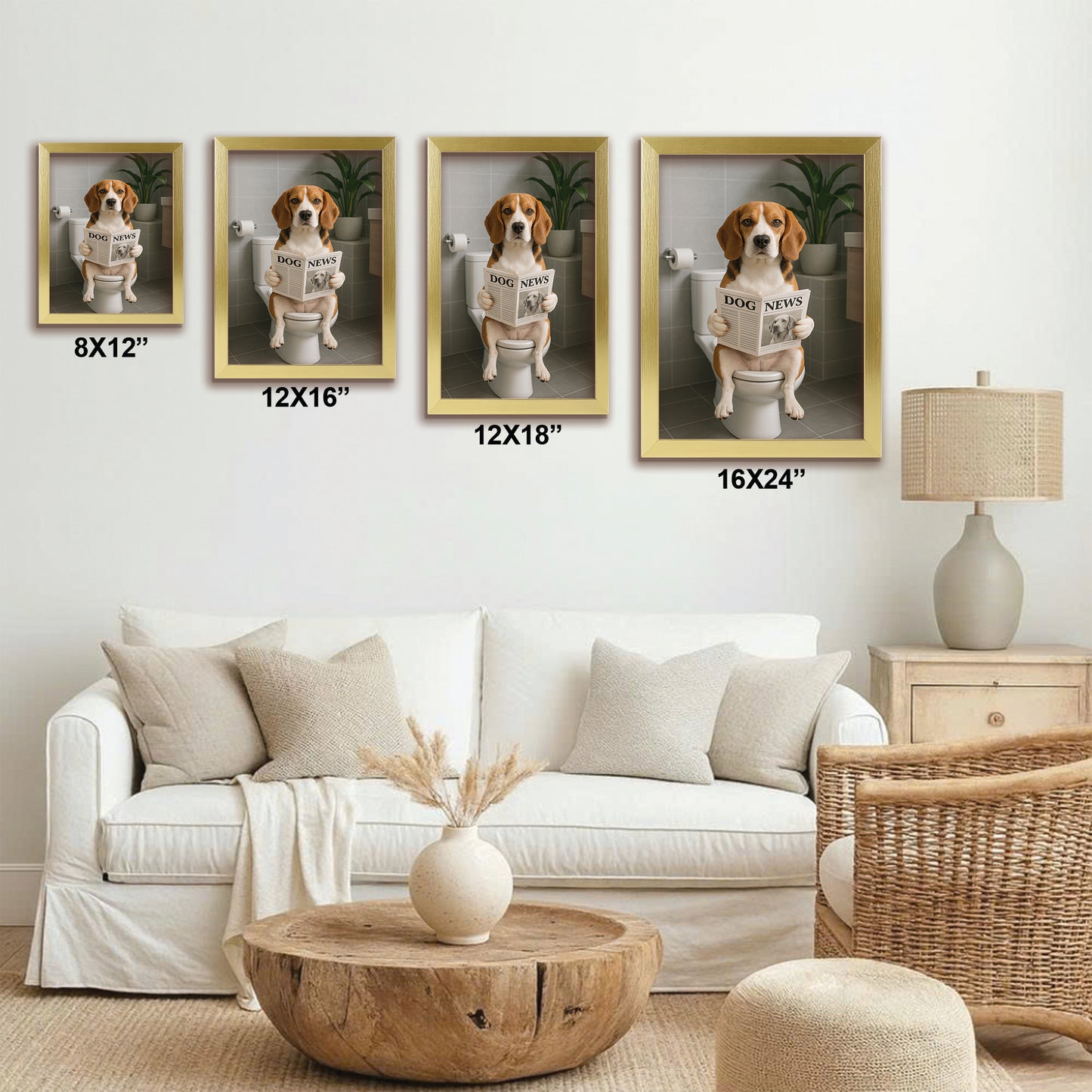 Custom Photo Dog Bathroom Style 4 Canvas Framed Wall Art Gift For Dog Lovers