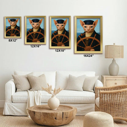 Custom Photo Sailor Cat Canvas Framed Wall Art Gift For Cat Lovers