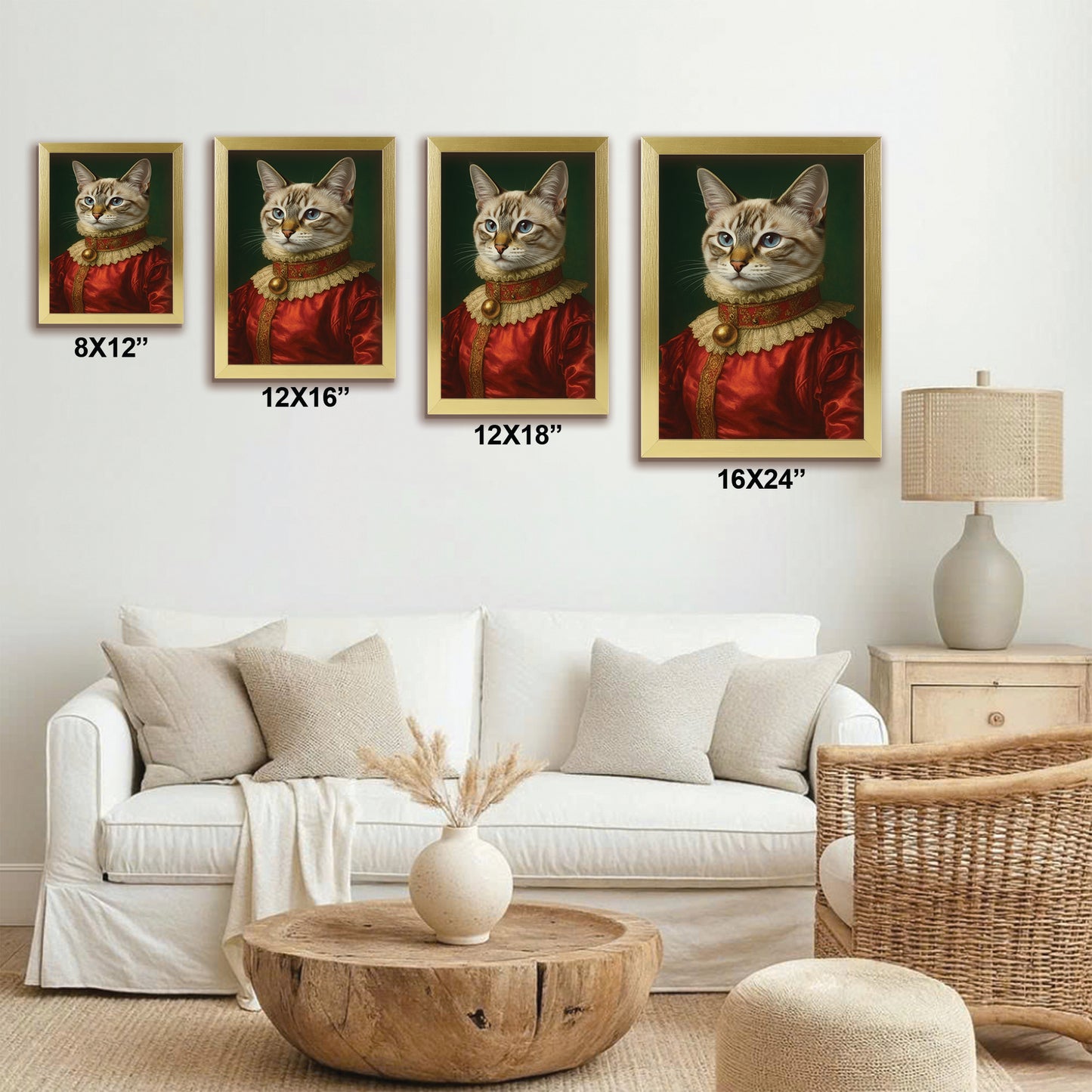 Custom Photo Cat Potrait Royal Canvas Framed Wall Art Gift For Cat Lovers