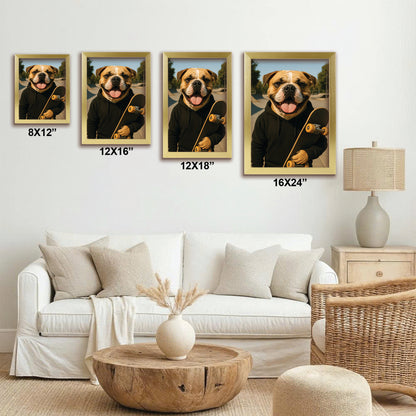 Custom Photo Skater Skateboard Canvas Framed Wall Art Gift For Dog Lovers