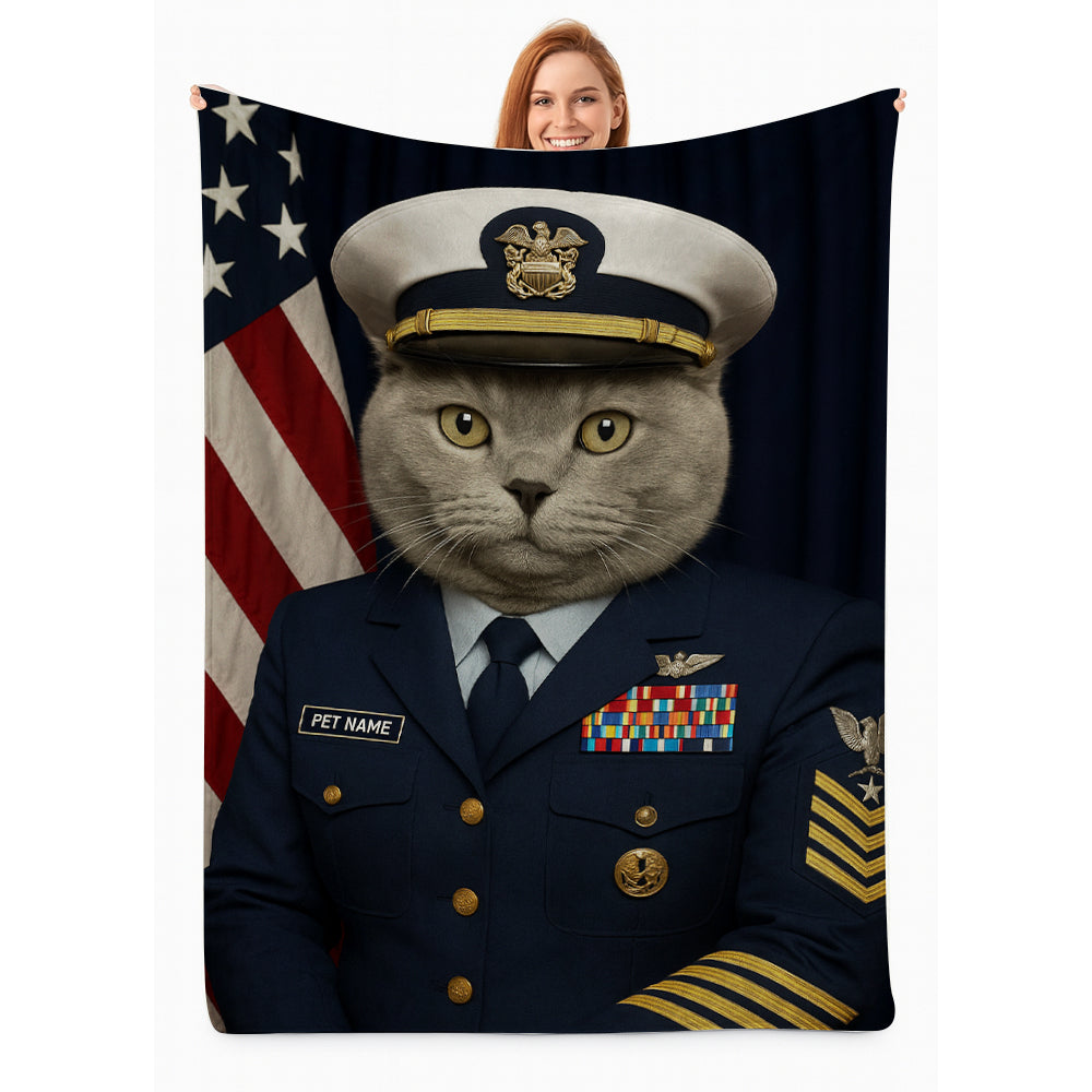 Custom Cat Photo Us Navy Blanket _ Gift For Cat Lovers
