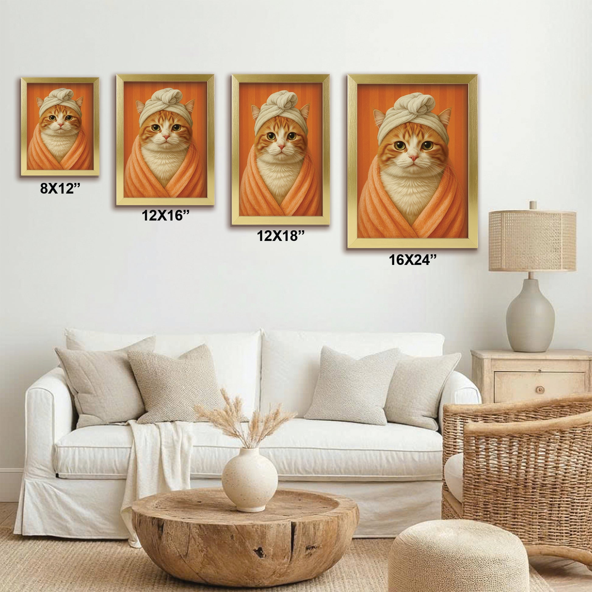 Custom Photo Cat Bathroom Style 17 Canvas Framed Wall Art Gift For Cat Lovers