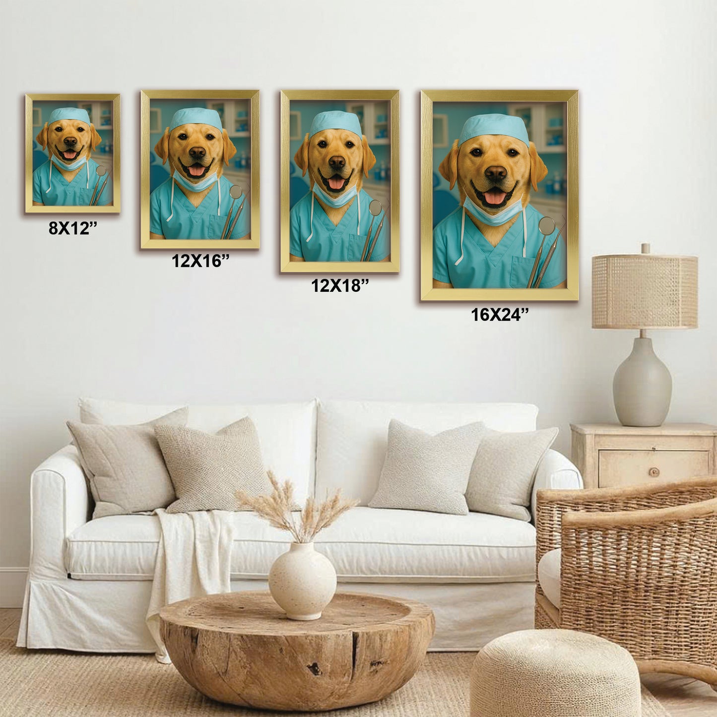 Custom Photo Dentist Dog Canvas Framed Wall Art Gift For Dog Lover