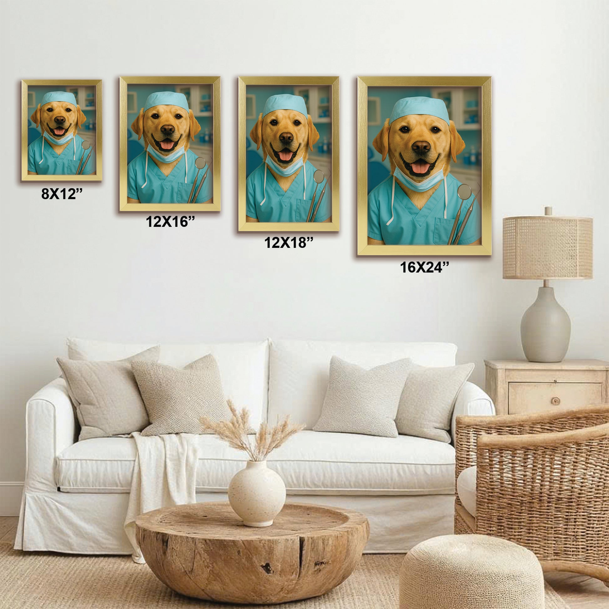 Custom Photo Dentist Dog Canvas Framed Wall Art Gift For Dog Lover