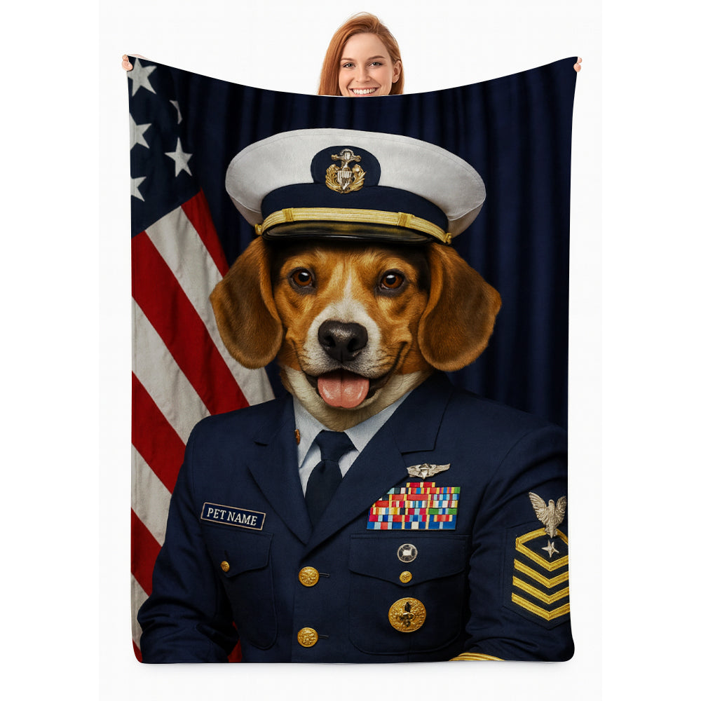 Custom Dog Photo Us Navy Blanket For Dog Lover