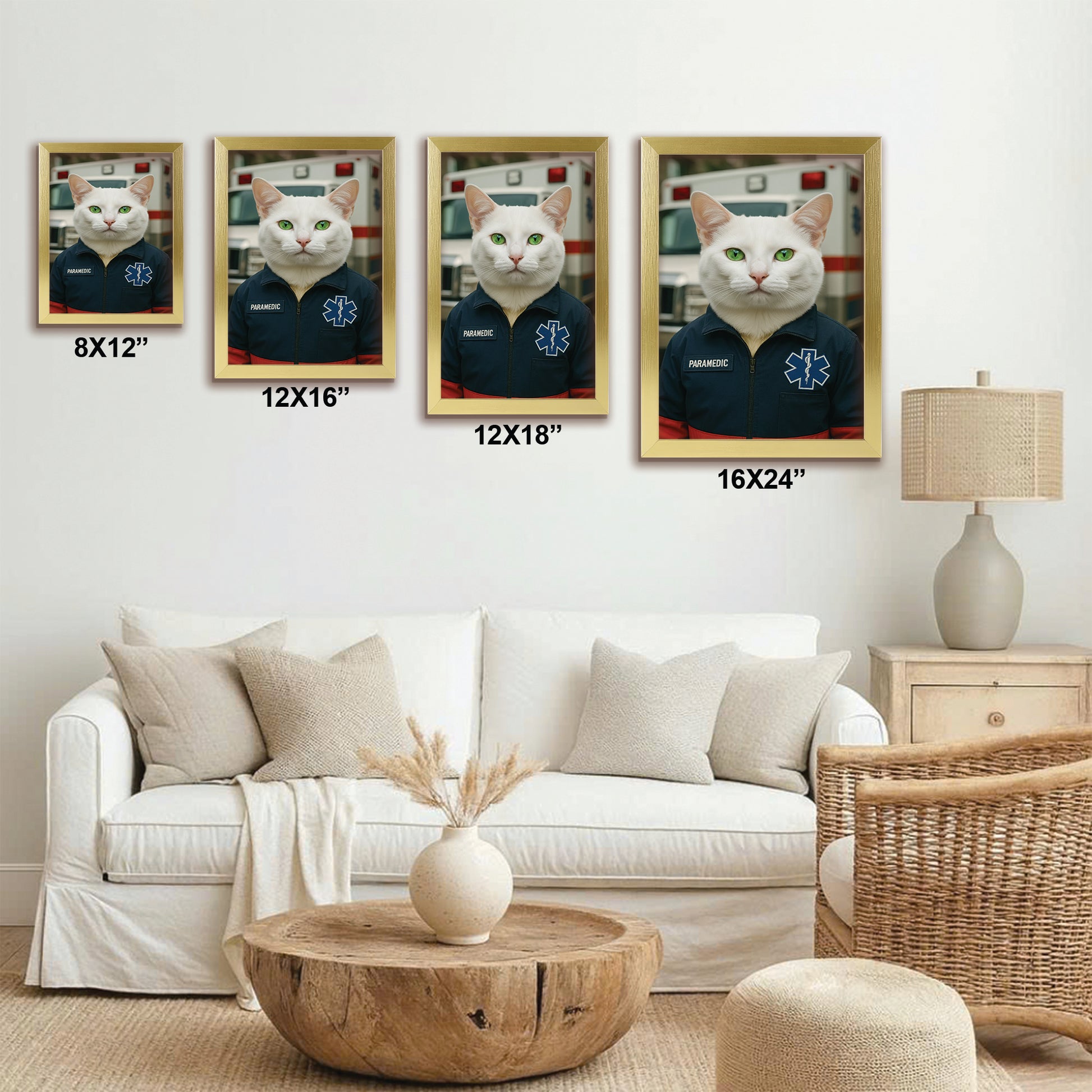 Custom Photo Paramedic Emt Cat Canvas Framed Wall Art Gift For Cat Lovers