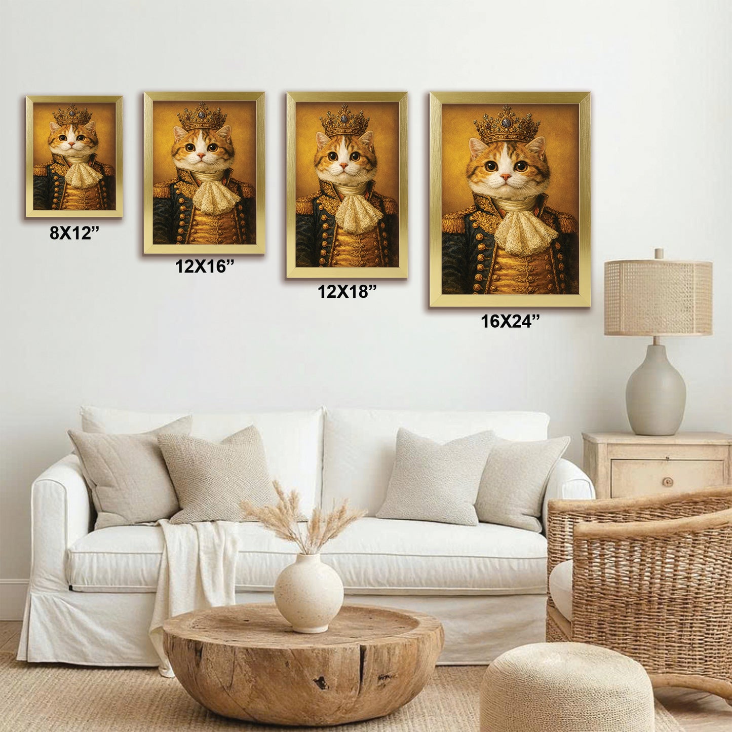 Custom Photo Cat King Royal Canvas Framed Wall Art Gift For Cat Lovers