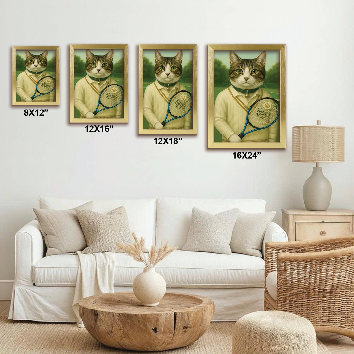 Custom Photo Tennis Player Cat Canvas Framed Wall Art