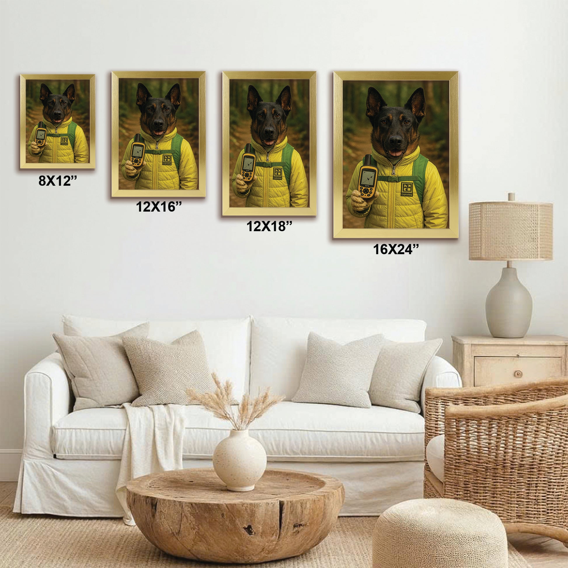 Custom Photo Geocaching Gps Adventure Dog Canvas Framed Wall Art Gift For Dog Lovers