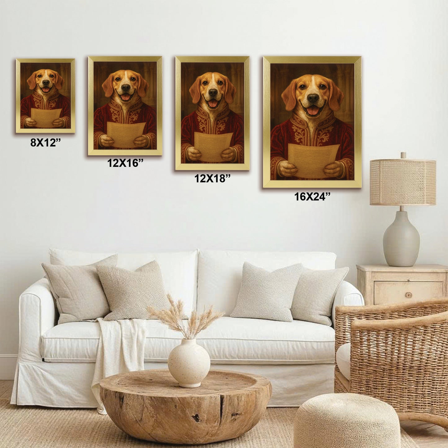 Custom Photo Dog Royal Style 06 Canvas Framed Wall Art Gift For Dog Lovers