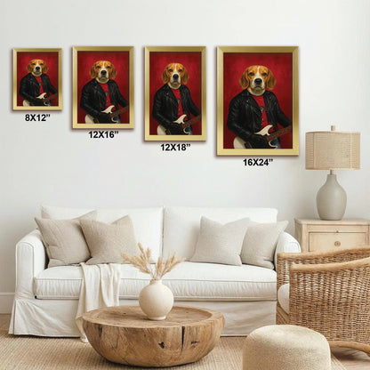 Custom Photo Guitarist Dog Canvas Framed Wall Art Gift For Dog