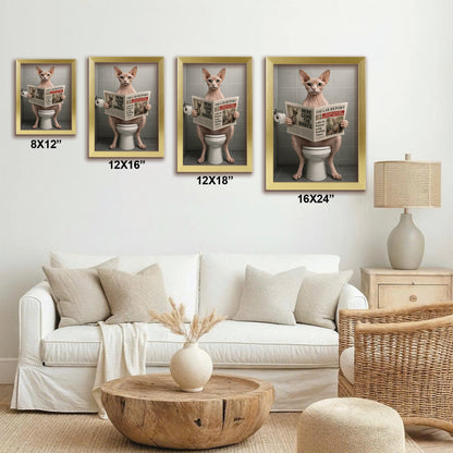 Custom Photo Cat Bathroom Canvas Framed Wall Art Style 03 Gift For Cat Lovers