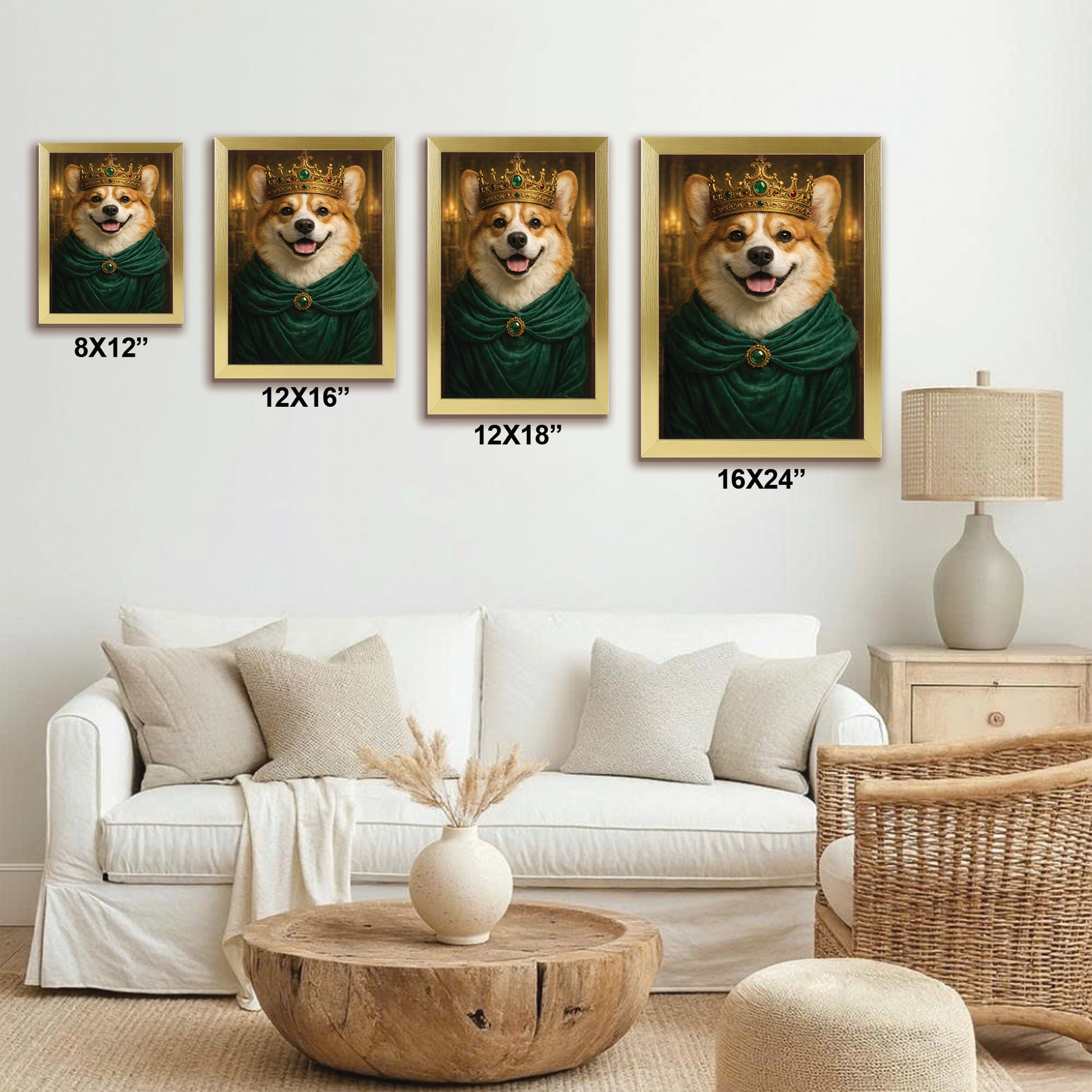 Custom Photo Royal King Queen Dog Canvas Framed Wall Art Gift For Dog Lovers