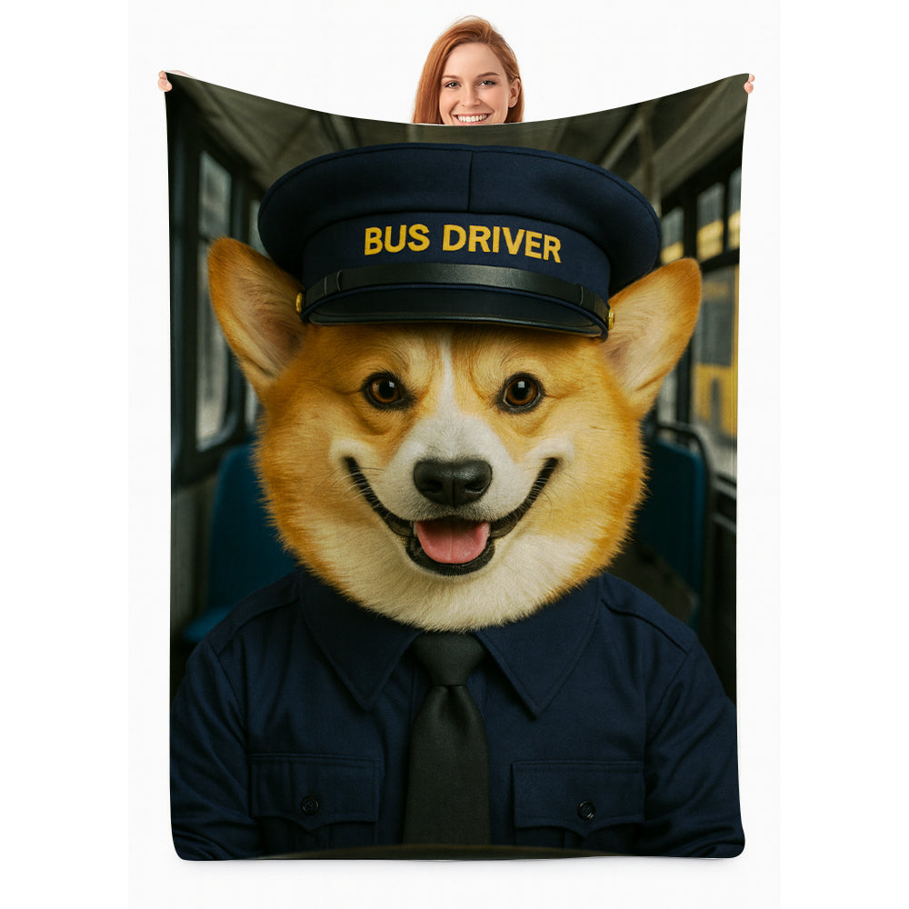 Custom Photo Bus Driver Dog BlanketGift For Dog Lovers