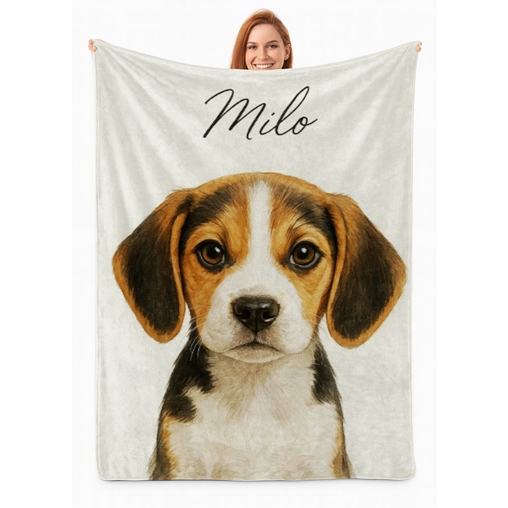 Custom Dog Portraint And With Name Blanket For Dog Lover