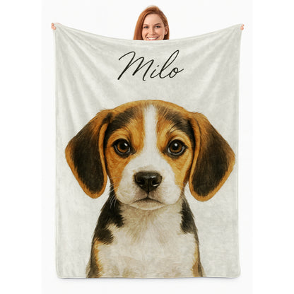 Custom Dog Portraint And With Name Blanket For Dog Lover