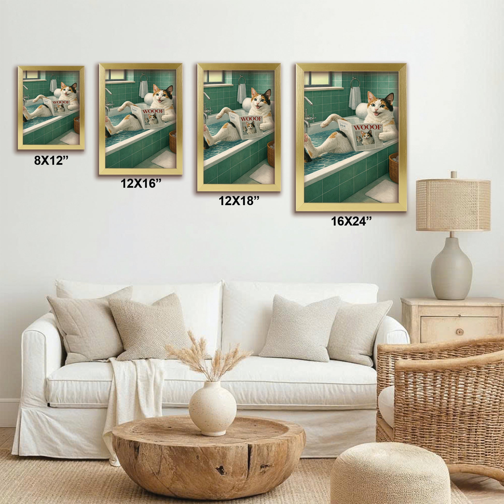 Custom Photo Cat Bathroom Style 22 Canvas Framed Wall Art Gift For Cat Lovers