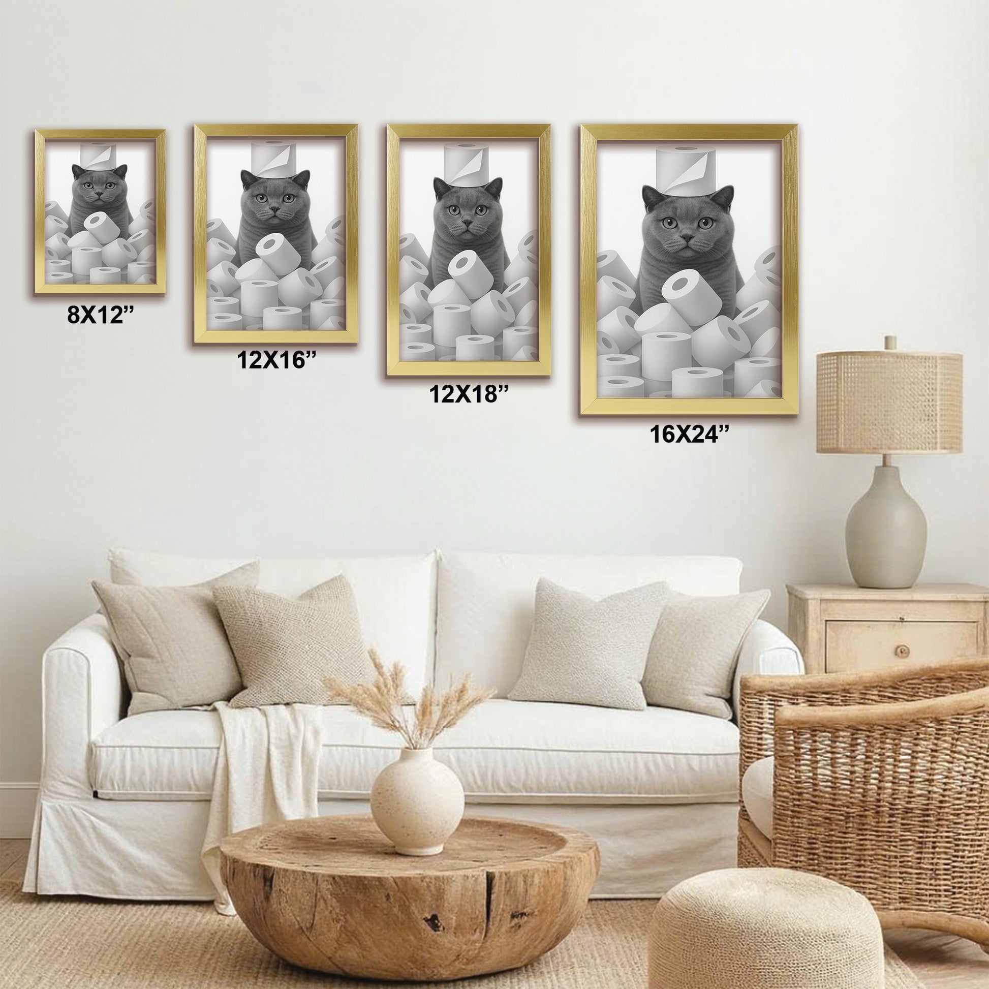 Custom Photo Cat Bathroom Canvas Framed Wall Art
