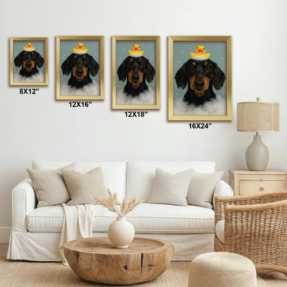 Custom Dog In Bathtub With Duck Toy Canvas Framed Wall Art