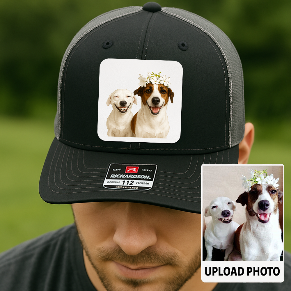 Custom Pet Hat with Leather Patch – Personalized Dog Cap – Memorial Gift for Pet Lover TH9912