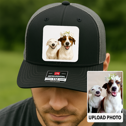 Custom Pet Hat with Leather Patch – Personalized Dog Cap – Memorial Gift for Pet Lover TH9912