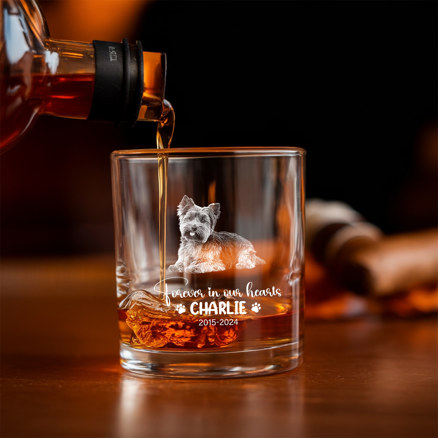 Custom Pet Memorial Photo Decanter With Whiskey Glass, Personalized Photo Dog Cat Memorial Glass, Pet Loss Gift TND075