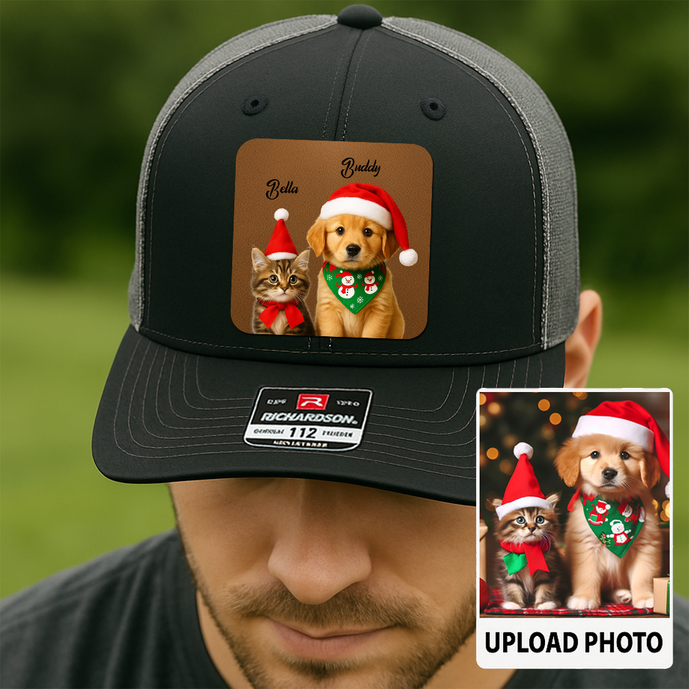 Custom Dog Lover Trucker Hat – Personalized Cap with Pet Photo on Leather Patch – Gift for Pet Owners TH9914