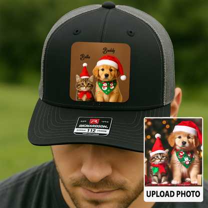 Custom Dog Lover Trucker Hat – Personalized Cap with Pet Photo on Leather Patch – Gift for Pet Owners TH9914