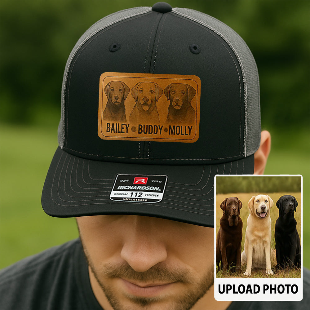 Custom Pet Photo Trucker Hat – Personalized Leather Patch Hat – Dogs Dad Gift – Custom Pet Memorial Hat - Dog Engraved Hat NGOC99A6