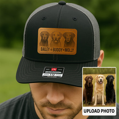 Custom Pet Photo Trucker Hat – Personalized Leather Patch Hat – Dogs Owner Gift – Custom Pet Memorial Hat - Dog Engraved Hat NGOC99A6
