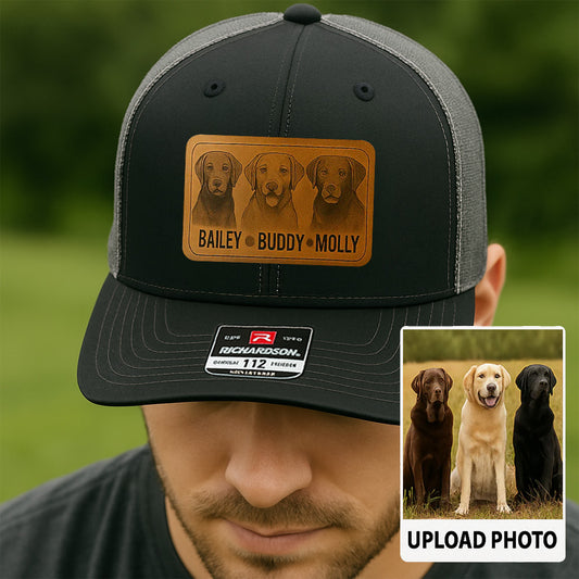 Custom Pet Photo Trucker Hat – Personalized Leather Patch Hat – Dogs Dad Gift – Custom Pet Memorial Hat - Dog Engraved Hat NGOC99A6