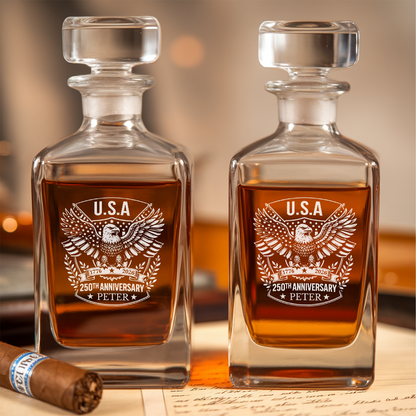 Custom Name Eagle USA 250th Anniversary Engraved Whiskey Decanter Set, Patriotic Bourbon Gift THUC99