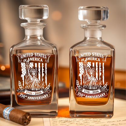 Personalized USA 250th Anniversary Whiskey Decanter Set 1776–2026 THUC99