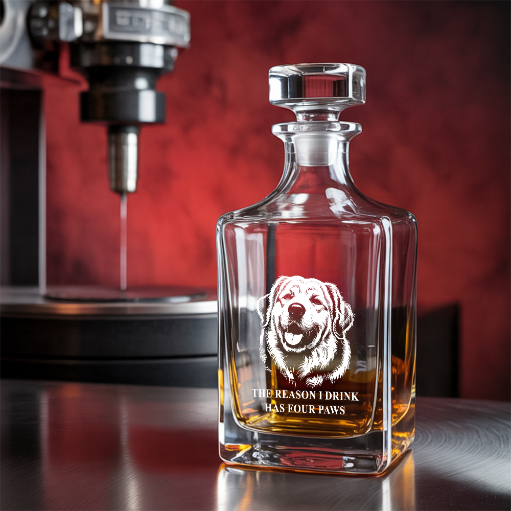 Custom Dog Photo The Reason I Drink Has Four Paws Whiskey Glass And Decanter Set | Personalized Dog Photo | Pet Lover Gift