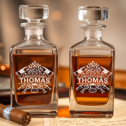 Engraved Firefighter Whiskey Set, Custom Name Decanter & Glass Gift for Heroes