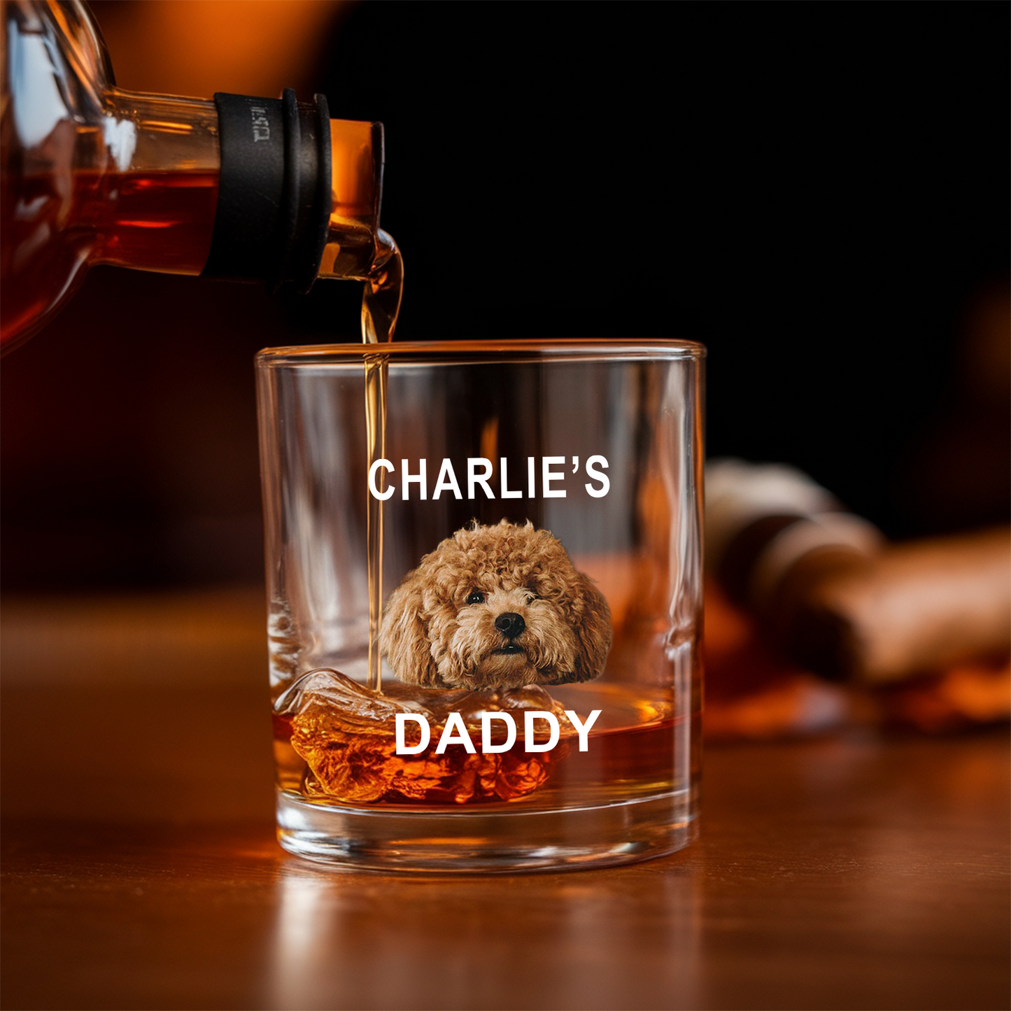 Custom Photo Pet Decanter With Whiskey Glass, Cat Dog Portrait Picture Glass, Dog Dad Gift, Cat Mom Gift TND074