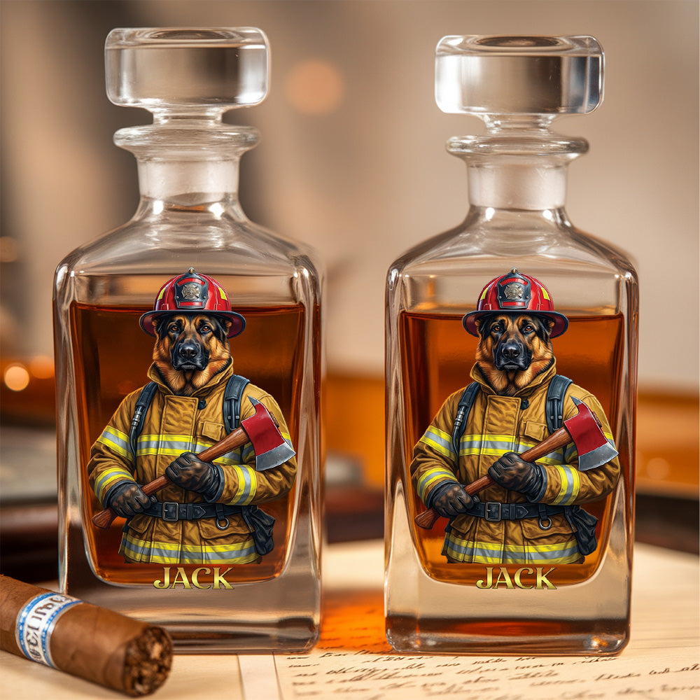 Personalized Firefighter Dog Decanter Set – Custom Printed Whiskey Gift