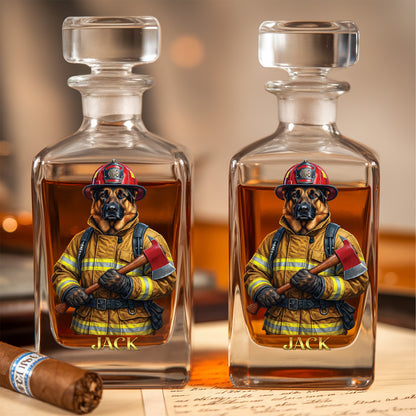 Personalized Firefighter Dog Decanter Set – Custom Printed Whiskey Gift