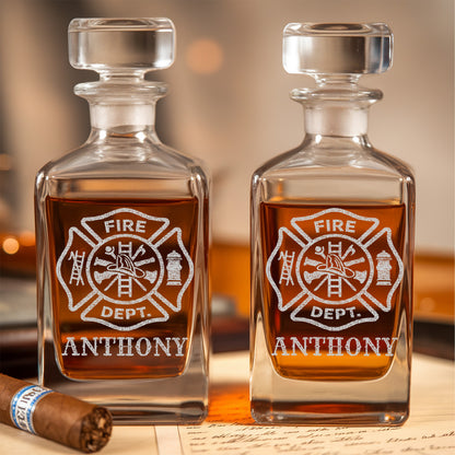 Personalized Firefighter Decanter Set – Custom Name Whiskey Bottle & Glasses Gift