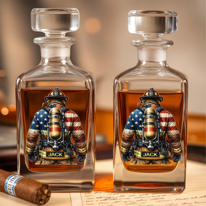 Firefighter Personalized Whiskey Decanter Set, Custom Name Glass Gift